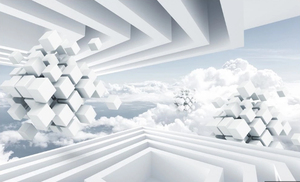 Surreale futuristico geometrico cubo bianco buccia e bastone murale di carta <span class=keywords><strong>con</strong></span> cielo e nuvola sfondo carta da parati per camera da letto - Product Image 2
