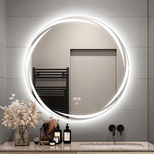 Vanity Lighting Round LED Wall Mirror Fogless Bath Mirror Smart Touch Screen Decorative Mirror