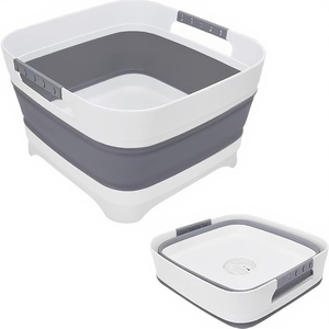 Bassine pliable en plastique 10L pour vaisselle et biberons, gris, peu encombrante, avec bouchon de vidange, écologique, pour cuisine de camping-car - Product Image 1