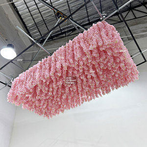 GNW 하이 퀄리티 인공 등나무 매달려 꽃 사각 샹들리에 캐노피 실크 천 꽃 벽 웨딩 배경 장식 - Product Image 3