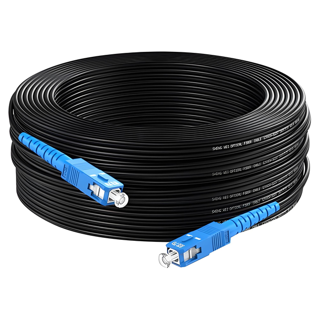 JQ Outdoor FTTH Drop Cable SC UPC Pre-terminated Solid Single Mode Fiber Patch Cord G.657A1/G.657A2 Black 1 Core 100M-1000M