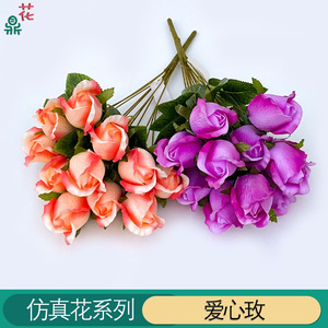 Bouquet de roses en forme de cœur, 11 têtes, 46 cm, fleurs en soie réalistes, décoration d'intérieur, fleurs artificielles pour mariage - Product Image 5