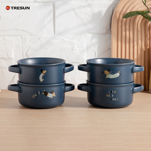 china factory price oem custom logo 4.5 5.5 7.5 cartoon design cute porcelain stoneware ceramic bowls <b>set</b> with double handle - Product Image 1
