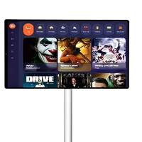 Monitor de TV LED LCD con Pantalla Táctil Inteligente de 21.5 Pulgadas, Cartel Digital Portátil, Soporte de Piso Inalámbrico Móvil, Blanco, Full HD, para Exteriores