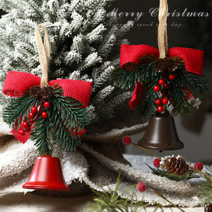 LINGKAI <b>Christmas</b> Metal Bell Ornament with Burlap <b>Bow</b> Pine Branch <b>Red</b> Berries Xmas <b>Tree</b> Hanging Pendant for Holiday Decor - Product Image 4