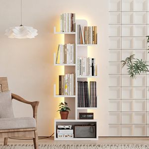 Librería Moderna SENYU de 6 Niveles con Iluminación LED, Estantería Blanca para Sala de Estar, Mueble para el Hogar, Diseño Independiente - Product Image 1