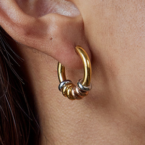 Modernos Pendientes de Aro Minimalistas de Dos Tonos en Acero Inoxidable y Oro de 18K, Unisex, para Uso Diario - Product Image 3