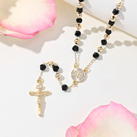 Nouveauté - Collier de prière catholique en perles noires plaquées or, Saint-Benoît, cadeau chrétien