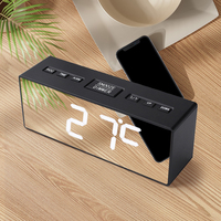 Radio FM numérique de bureau avec horloge LED, volume réglable sur 15 niveaux, variateur de luminosité, double alarme, miroir pour la décoration de la maison, adultes