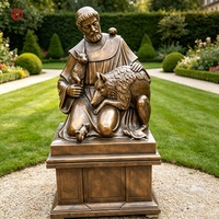 Statue de Saint François en bronze grandeur nature avec plusieurs animaux de la forêt, sculpture religieuse pour la décoration de l'église et du jardin