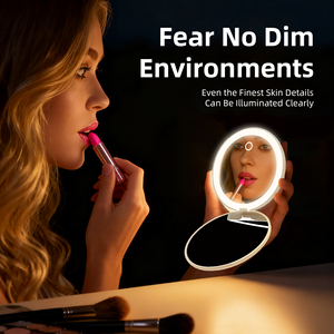 Vòng Magnifying LED di động màn hình cảm ứng dễ thương trang điểm gương Vanity gương với đèn nhỏ gọn <span class=keywords><strong>t</strong></span>úi make up tay gương Logo - Product Image 5