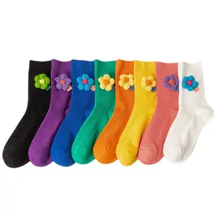 ขายส่ง ยาว socking ผู้หญิง-ถุงเท้าลำลองผู้หญิง,ถุงเท้ายาวสีพื้นถุงเท้าลูกเรือปักลายดอกไม้สวมใส่สบาย