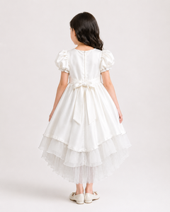 ชุดราตรีผ้าซาตินลูกไม้สีขาวหรูหราพร้อมลายดอกไม้ที่เอวสำหรับงานแต่งงาน - Product Image 4