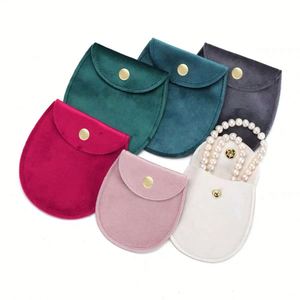 Luxury Oval Bottom Velvet Snap Jewelry Pouch, Storage Bag for <b>Ring</b> Necklace Pendant, Wholesale Custom Logo Gift Packaging - Product Image 1