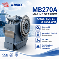 Boîte de vitesses marine Advance MB270A 493HP 2500RPM Rapport 3.00-6.82 PTO Commande mécanique électrique pour bateau de pêche, de travail et de transport de marchandises NTA855