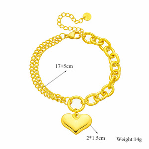 Heart Shape <b>Titanium</b> Steel Bracelet Gold Color <b>Chain</b> Charm Unisex Fashion Jewelry Gift B408 - Product Image 4