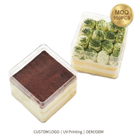 Boîte à dessert en plastique PS jetable avec logo personnalisé, transparente comme du cristal, pour tiramisu, mousse, gâteau, avec couvercle, vente en gros WELCOTECH