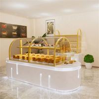 Vitrina Moderna Ecológica Plegable para Panadería, Isla Exhibidora de Pasteles con Vidrio para Pan, Mueble Personalizable para Cafetería