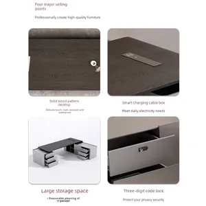 Scrivania Direzionale in Legno Massello Verniciato, Lussuosa Scrivania Presidenziale Modulare di Alta Gamma, Set Scrivania e Sedia dal Design Moderno e Semplice - Product Image 4