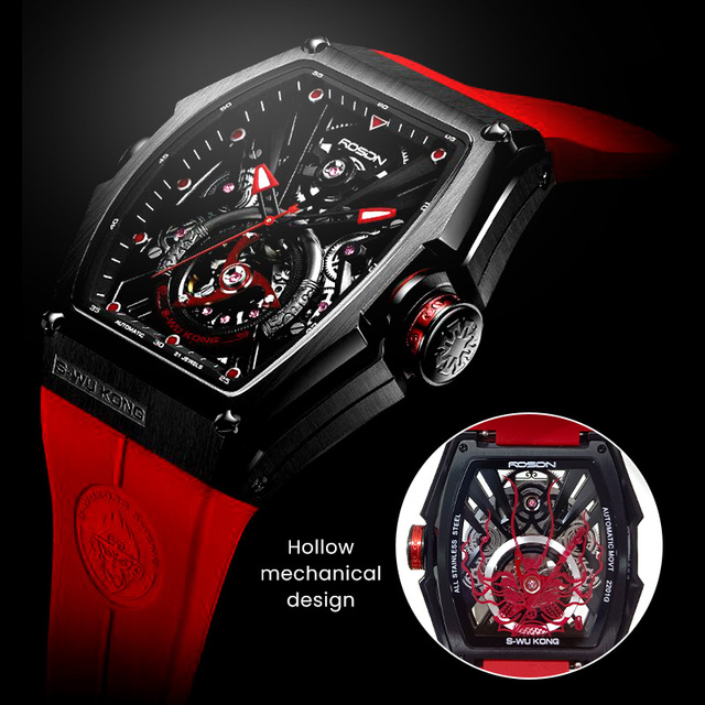 Custom Logo Luxury 5 BAR 316L Stainless Steel Skeleton Chronograph Rubber Strap Men Automatic Mechanical Watches