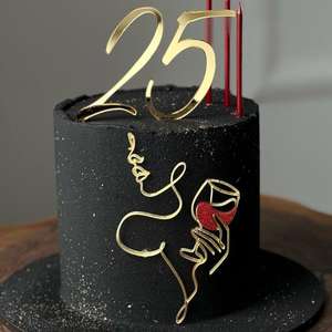 Nuevo Hot Lady Face Lines Art Cake Topper Diosas Feliz 25 <span class=keywords><strong>cumpleaños</strong></span> Acrílico Cake Topper con copa <span class=keywords><strong>de</strong></span> vino tinto Accesorios <span class=keywords><strong>para</strong></span> pasteles - Product Image 1