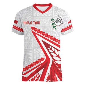 Camiseta Personalizada de Fútbol Americano de Tonga 2024 con Cuello en V para Mujer, Informal, Transpirable, Ajustada, Dropshipping, Go Ikale Tahi - Product Image 1