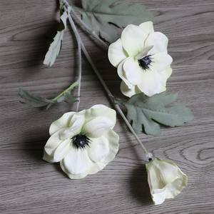 Fleurs de pavot de haute qualité à 3 têtes, fleurs d'anémone en soie, pavot floqué, tige pliable pour la décoration de mariage, décoration de la maison, centre de table - Product Image 2