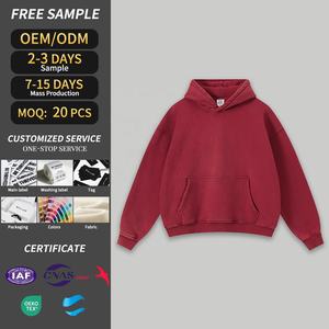 男性用プルオーバービンテージ赤ブランク特大パーカーストリートウェアカスタム刺繍ドロップショルダー - Product Image 2