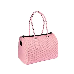 Perforated Neoprene Bag Top-handle Zippered Satchel Hand Bag Women Tote Bag Customizable Customized Customized Size Accepable