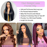 Peluca de Cabello Humano Liso Extremo 13x4 con Encaje HD Pre-Arrancado Brasileño, Pelucas Frontales de Encaje 13x6 Sin Pegamento, Pelucas con Cierre 13x6 para Mujer