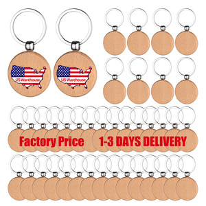 USA Warehouse 10pcs DIY Gifts Handmade Keychain Wooden Key Tag with Split Ring Key Chain Round Wooden Keychain