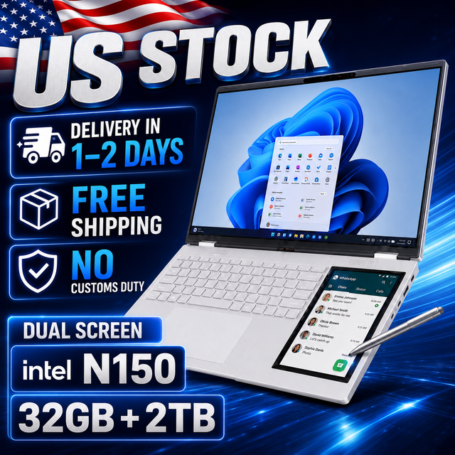 US in STOCK Student Education 15.6 Inch Intel N150 32G + 2TB Oem Laptop windows 11 Pro Computer Touch Dual Screen Laptop