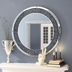 Espejo Decorativo de Pared con Cristales de Diamante, Marco de Cristal sin Marco, MDF, Diseño Asimétrico de Lujo para el Hogar - Product Image 1