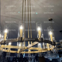 Lustre rond industriel doré de 36 pouces, style américain, pour salon, salle à manger, cuisine, cylindre en verre, bougie, luxe, moderne, LED