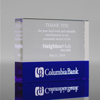 Plaque en cristal personnalisée pour entreprise avec accent bleu - Cadeau de reconnaissance et de remerciement