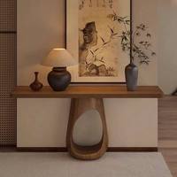 Table console moderne en bois massif Tenghang avec base sculpturale creuse pour l'entrée, le salon, décoration de meubles