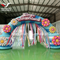 Arche gonflable géante de 8 m avec guirlandes colorées, entrée fleurie pour fêtes et événements, ventilateur intégré, imperméable et durable