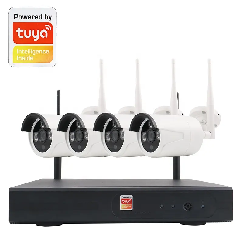 Tuya H.265 2021 P 4 Saluran, Kamera Keamanan Rumah Cctv Nirkabel Wifi, Kit Nvr Deteksi Manusia 1080 Tuya