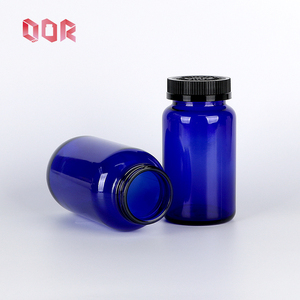 Pot en verre bleu écologique 200cc 250cc 500cc avec bouchon électroplaqué finition mate et étiquette personnalisée pour bonbons gélifiés - Product Image 2