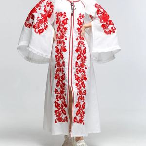 Vestido de Lino y Algodón Personalizable, Elegante, Cuello Redondo, Casual, Corte en A, Mangas Abullonadas con Volantes, Midi, Vestido de Verano para Mujer - Product Image 3