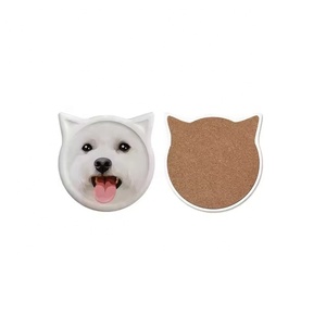 Sottobicchiere in ceramica con testa di cane gatto eco-friendly con sughero assorbente per bere animali da compagnia sublimazione personalizzato sottobicchieri stampa in bianco - Product Image 1