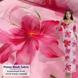 Mềm Lưới Tùy Chỉnh In Kỹ Thuật Số Đàn Hồi Vải Tuyn <span class=keywords><strong>Polyester</strong></span> 4-Cách Căng Điện Lưới Lưới Vải Cho Đồ Lót Đồ Bơi - Product Image 1