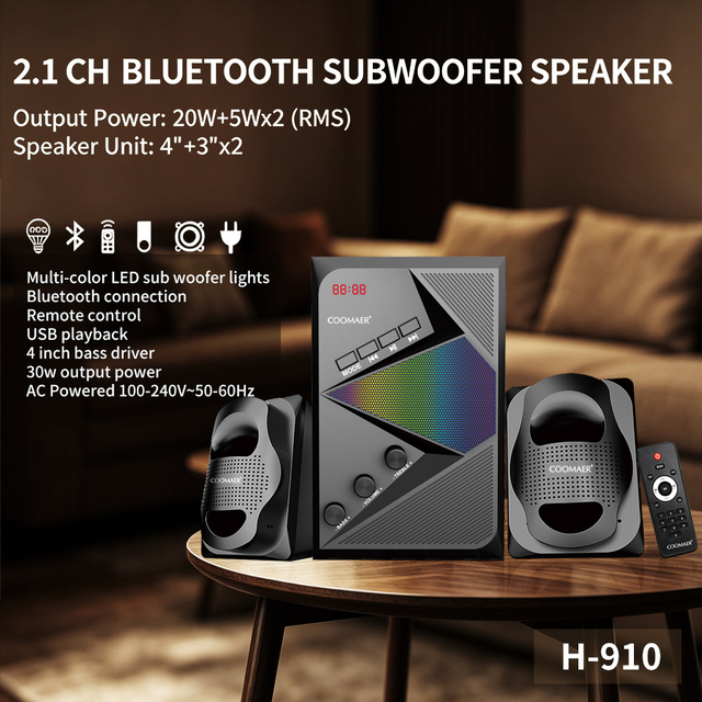 Wooden Fashion Active Gaming Computer PC Subwoofer Home Theater 2.1 Speakers