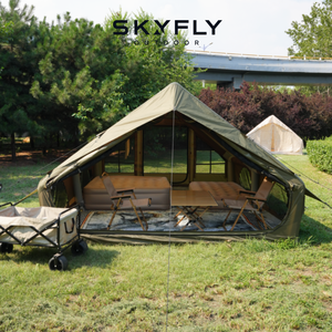 Tente de <span class=keywords><strong>camping</strong></span> gonflable d'extérieur imperméable à double porte avec fenêtre de toit, en tissu Oxford vert, 12 m², personnalisable OEM, vente en gros - Product Image 3