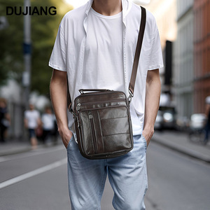 กระเป๋าสะพายข้างผู้ชายดูเจียงหนังแท้กระเป๋าสะพายไหล่สำหรับธุรกิจความจุขนาดใหญ่กระเป๋าใส่ไอแพดสีทึบสีน้ำตาลกาแฟสีดำ - Product Image 1