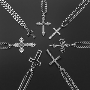 Collier pendentif en forme de croix en acier inoxydable avec chaîne à maillons hip-hop de la série gothique tendance en gros, bijoux en zircon pour hommes - Product Image 1