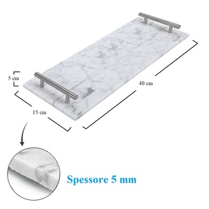 Vassoio rettangolare in marmo con manici in metallo 40x20 cm per servire e per uso in cucina - Product Image 2