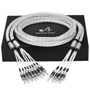 Câble haut-parleur divisé à deux fils HIFI avec prises autobloquantes en fibre de carbone HiFi OCC plaqué argent <span class=keywords><strong>bi</strong></span>-câblage gaine en PVC - Product Image 1