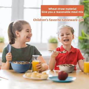 Bol pour enfants en paille de blé avec cuillère, double poignée, anti-brûlure, incassable, pour bébé, soupe et nouilles, vente en gros - Product Image 4