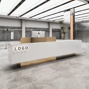 โต๊ะรับสีขาวสำหรับร้านทำจากไม้ + สแตนเลสทันสมัยทันสมัยตามสั่งใช้ในร้านเงินสดในโรงแรมร้านเสริมสวยสปา - Product Image 3